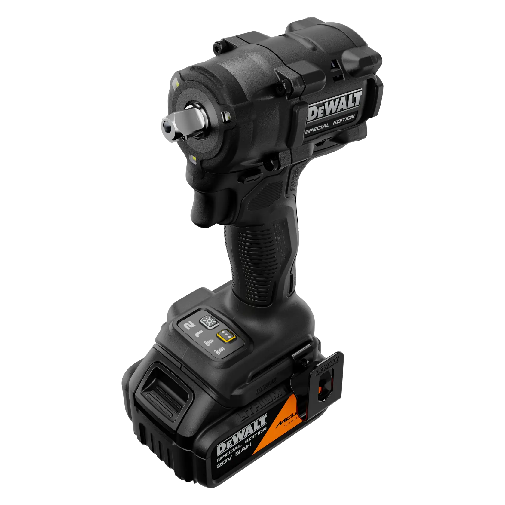 Llave de impacto inalámbrica DEWALT edición especial, de diseño negro y amarillo, con batería de 20V y mango ergonómico.